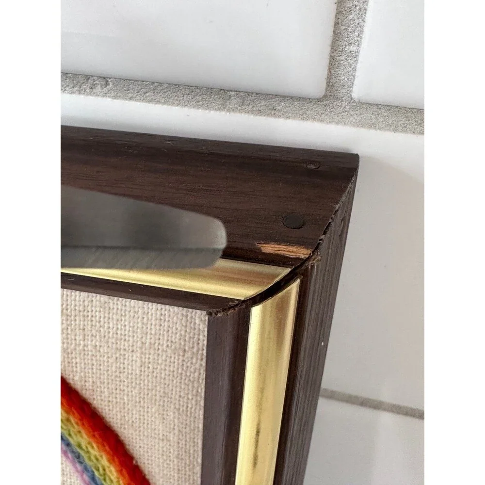 Vintage Handmade Framed Noah's Ark Embroidered Wall Art Rainbow Christian Decor